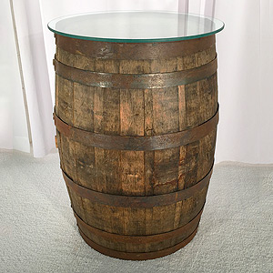 Whiskey Barrel Table with Glass Top
